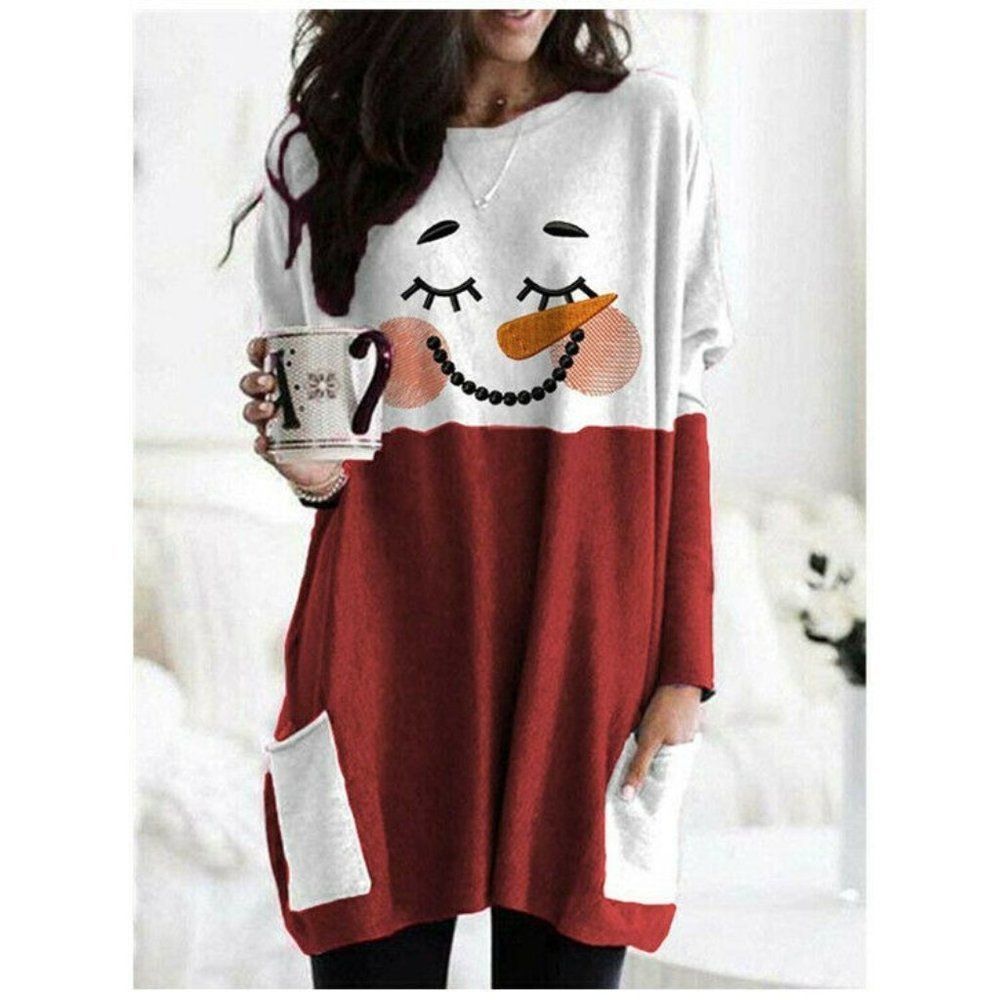 Sweet Snowman Double-Pocket Tunic Shirt Women- Asst. Sizes